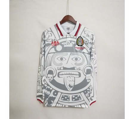 Mexico 1998 World Cup Away White Long Sleeve Soccer Jersey